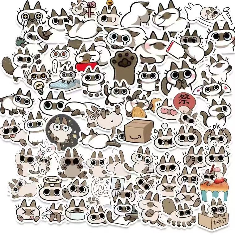 Siamese cat 50pcs sticker, Siamese sticker, cat sticker, nebeko sticker, Siamese label and decal