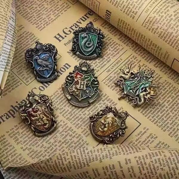 Harry Potter House Badge, Hogwarts Badge, Gryffindor Badge, Hufflepuff Badge, Ravenclaw Badge, Slytherin Badge, Malfoy Family Badge