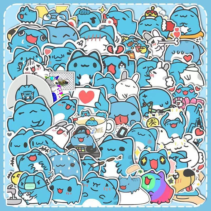 Bug Cat Capoo Teatime Stickers 47pcs set, Bug Cat Stickers, Capoo Stickers, Blue Cat Stickers, Cartoon Cat Stickers, Cat Stickers