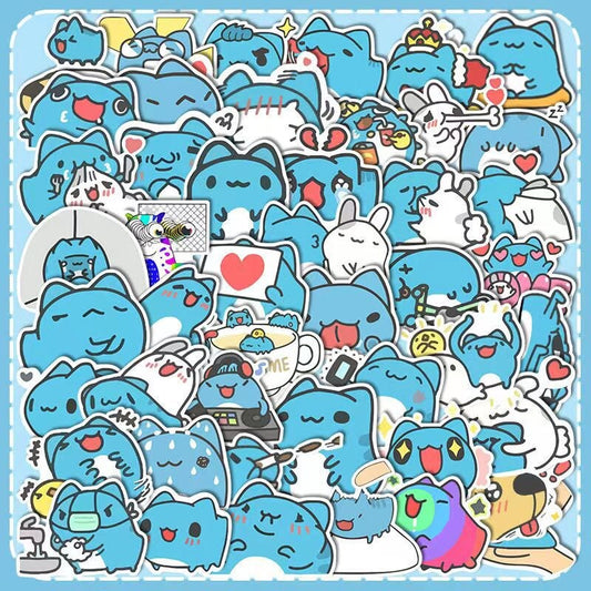 Bug Cat Capoo Teatime Stickers 47pcs set, Bug Cat Stickers, Capoo Stickers, Blue Cat Stickers, Cartoon Cat Stickers, Cat Stickers