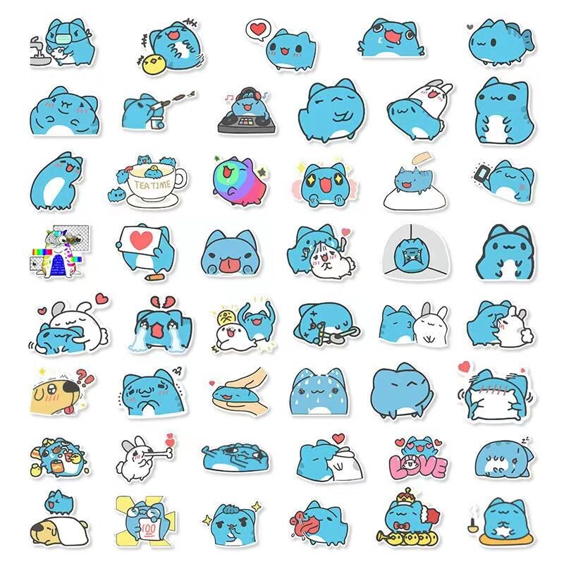 Bug Cat Capoo Teatime Stickers 47pcs set, Bug Cat Stickers, Capoo Stickers, Blue Cat Stickers, Cartoon Cat Stickers, Cat Stickers